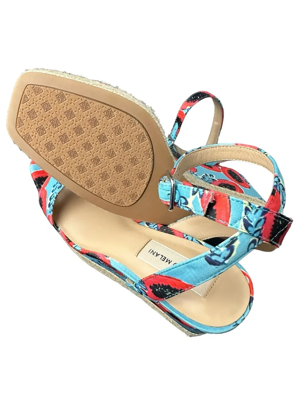ANTONIO MELANI Turquoise & Red Floral Ankle-Strap Wedges